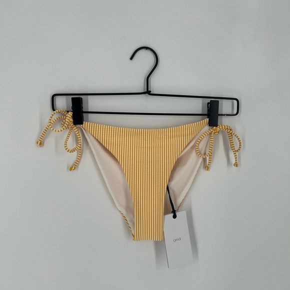 Onia Kate Bikini Bottom Micro Stripe Seersucker in Citrus & White - Picture 1 of 7
